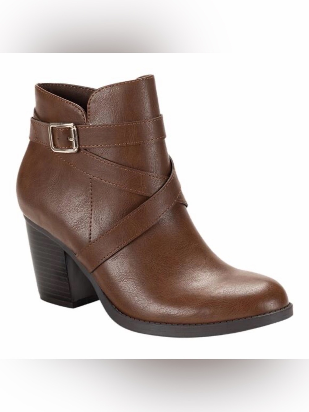Style & Co. Brown Faux-Leather Ankle Boot with Buckle Strap Sz 10 New no tag